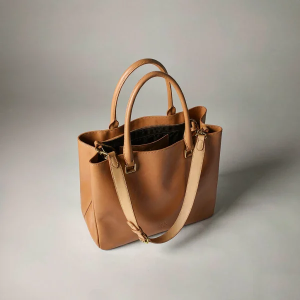Aurelia Structured Tote Caramel tan leather structured tote bag