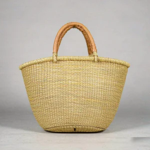 Isla Woven Tote Natural woven straw tote bag with leather handles