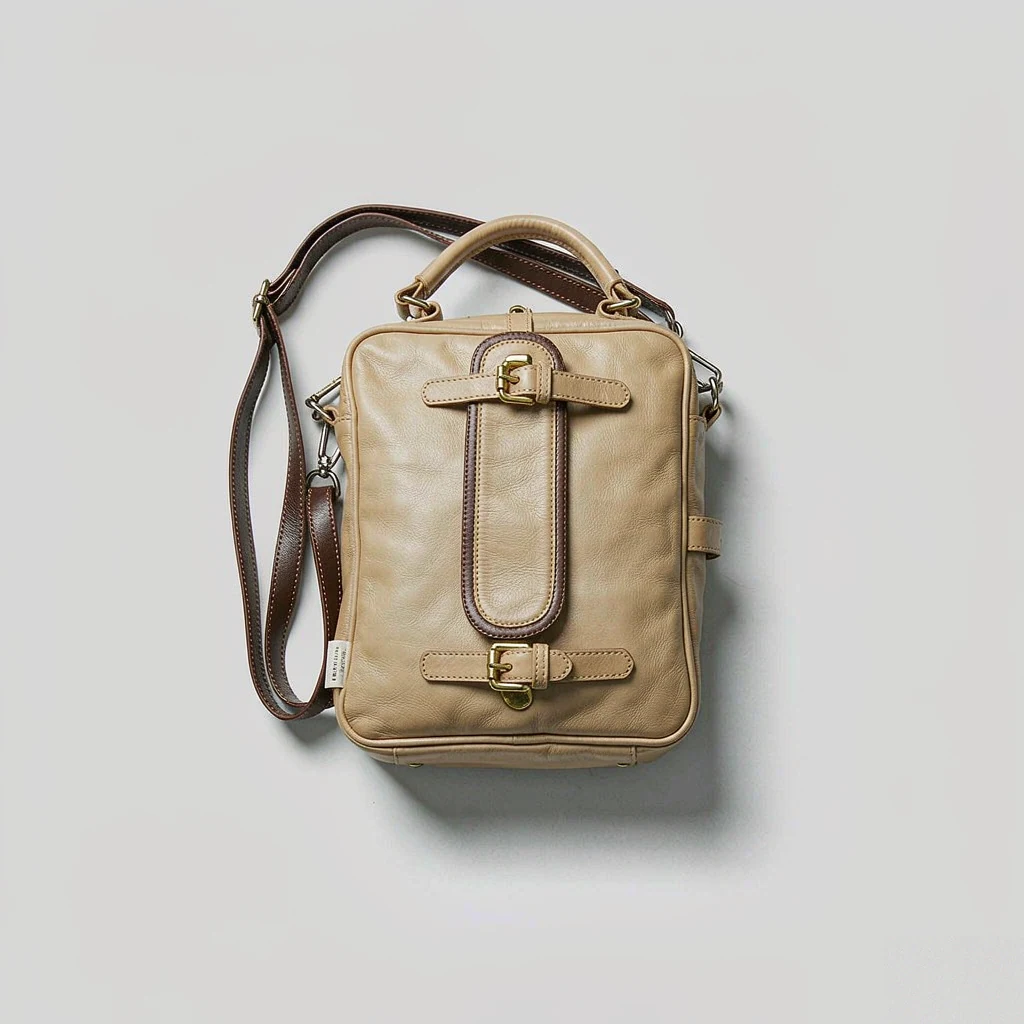 Tan leather satchel with a top handle