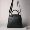Black structured leather shoulder bag